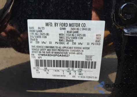 2023 Ford Explorer Xlt z USA, uszkodzony, nr VIN 1FMSK8DH2PGA54527